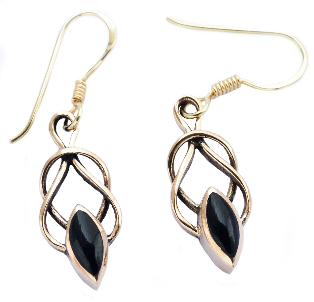 Ohrhänger Janine mit Onyx aus Bronze – Keltischer Schutzstein Ohrschmuck 3,7 cm