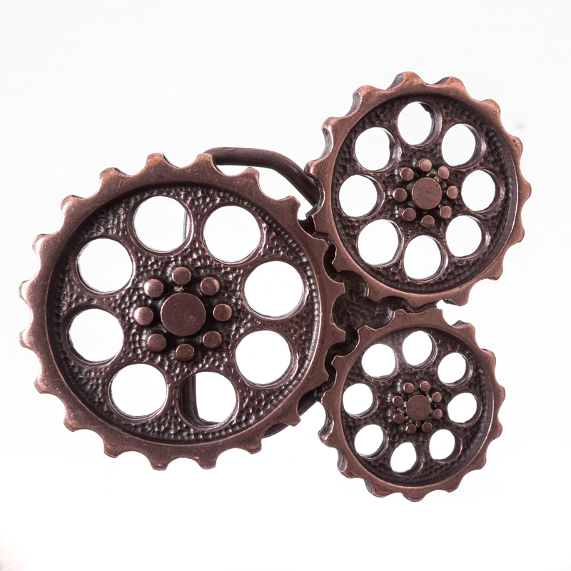 Steampunk Gürtelschließe „STP Moebius“ kupferfarben – Zahnräder-Schnalle aus Zamak für 4 cm Gürtel