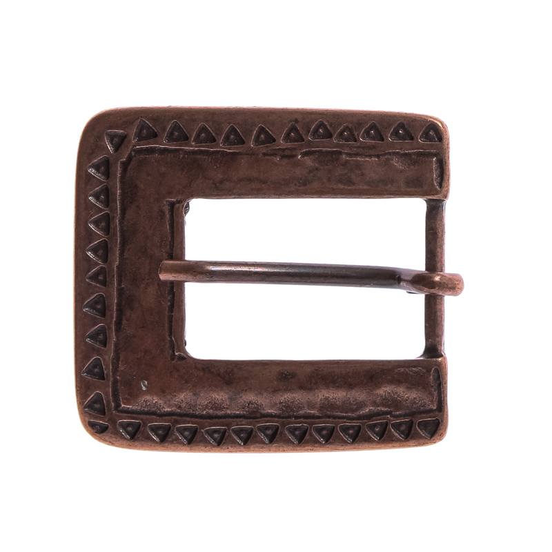 Kupferfarbene Mittelalter-Schließe – Rechteckige Schnalle mit Ziermuster für 20 mm Riemen