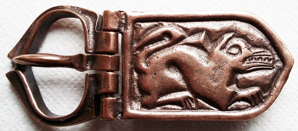Mittelalter-Gelenkschließe „Sarkany“ – kupferfarbene Drachenschnalle für 3 cm Gürtel