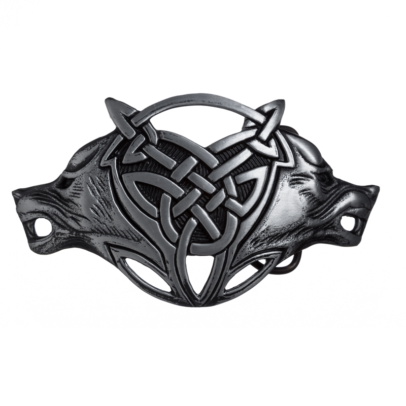 Celtic Wolves -Schließe schwarzsilberfarben 4cm