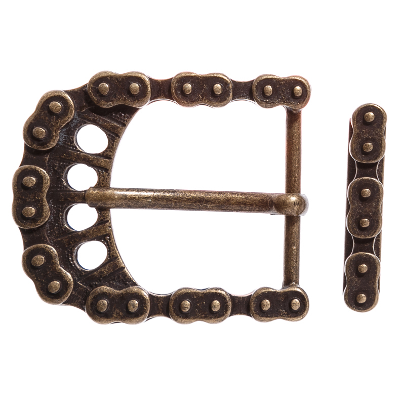 Steampunk Bike Chain Gürtelschließe Set altmessingfarben – Kettenglieder-Schnalle & Schlaufe aus Zamak für 4 cm Gürtel