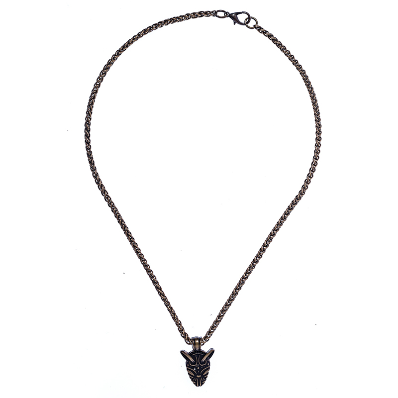 [PK-5163-21] Halskette „Fenrir“ – Altmessingfarbener Wikinger-Wolfsanhänger an Flechtkette