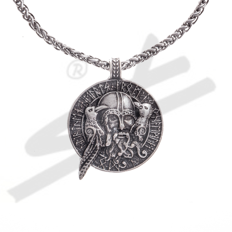 [PK-5106-1] Odin mit Hugin & Munin – Silberfarbene Wikinger-Halskette