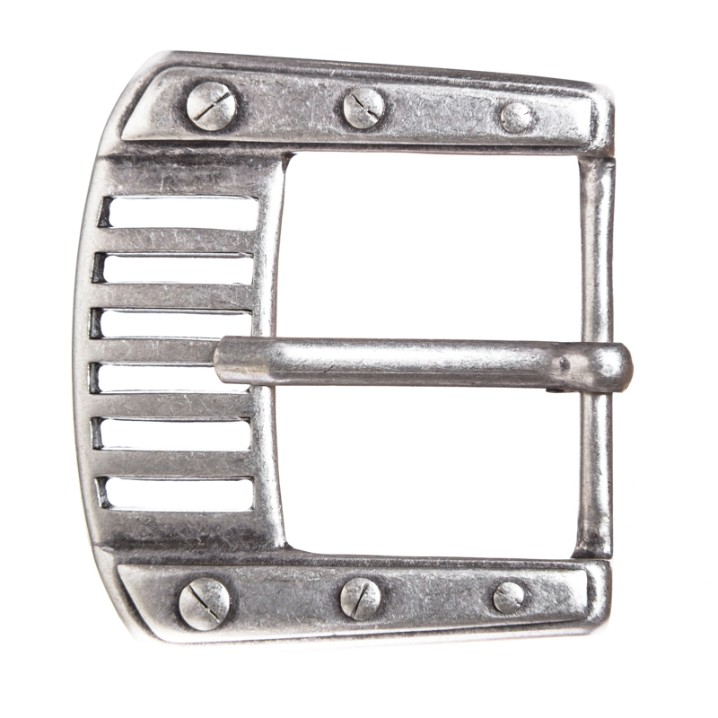 Steampunk Gürtelschließe „Power“ silberfarben – Mechanisch inspirierte Dornschließe aus Zamak für 4 cm Gürtel