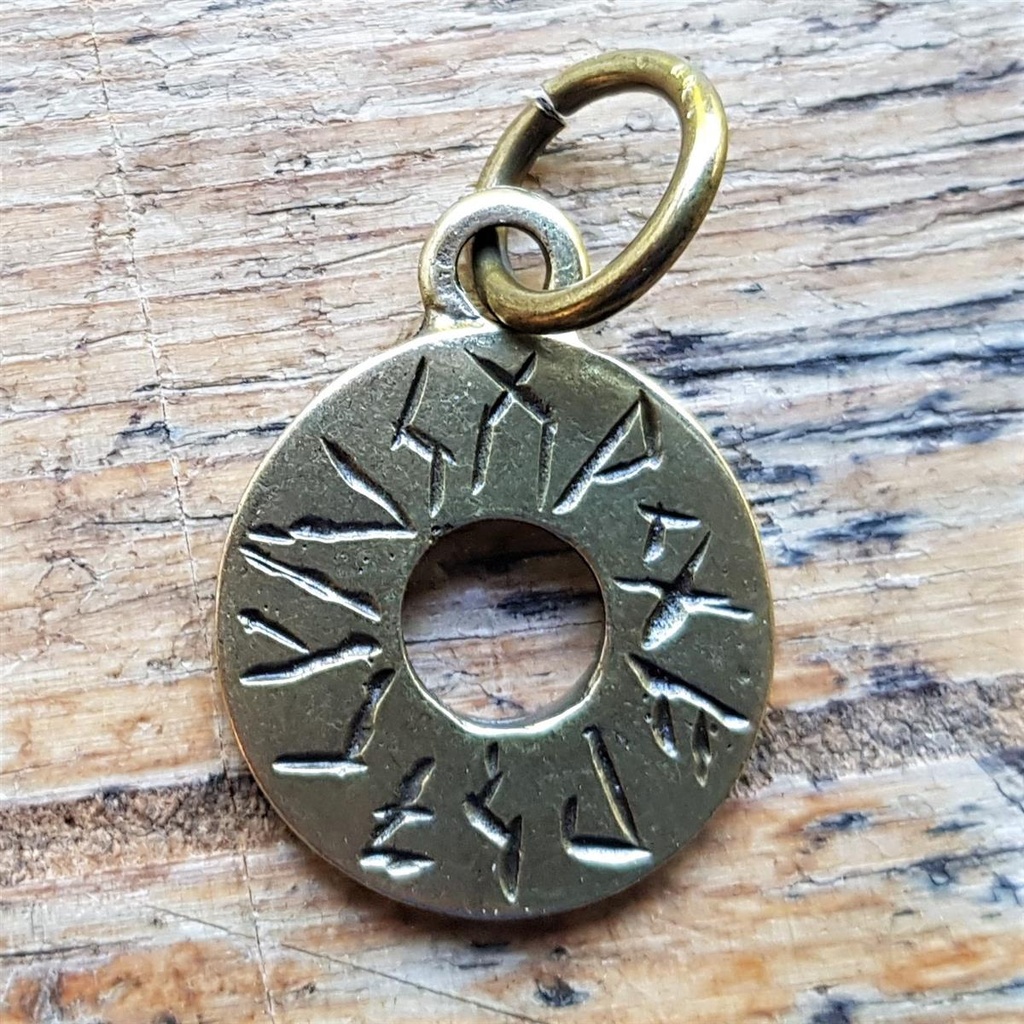 [P-5140-2] Runenscheibe Anhänger messingfarben – Nordischer Symbolkreis aus Zamak