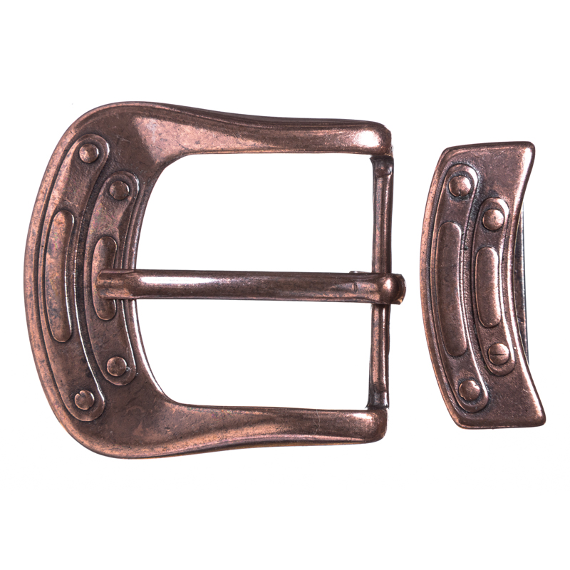 Steampunk Gürtelschließe „Jeter“ kupferfarben – Schnalle & Metallschlaufe im mechanischen Design für 4 cm Gürtel