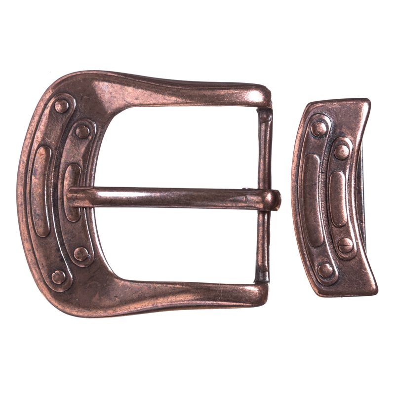 [B617-4] Steampunk Gürtelschließe „Jeter“ kupferfarben – Schnalle & Metallschlaufe im mechanischen Design für 4 cm Gürtel