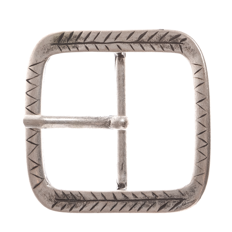 [B1426-1] Gürtelschließe „Ethno“ in Silber – 5 cm Vollschließe mit traditioneller Gravur