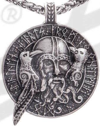 Odin Anhänger silberfarben – Mit Hugin, Munin & Triskele aus Zamak 