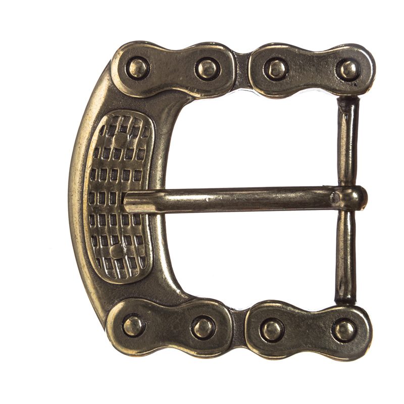 Steampunk Gürtelschließe „Blaylock“ messingfarben – Kettenglied-Schnalle aus Zamak für 4 cm Gürtel
