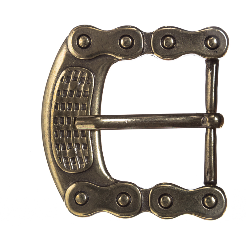 Steampunk Gürtelschließe „Blaylock“ messingfarben – Kettenglied-Schnalle aus Zamak für 4 cm Gürtel