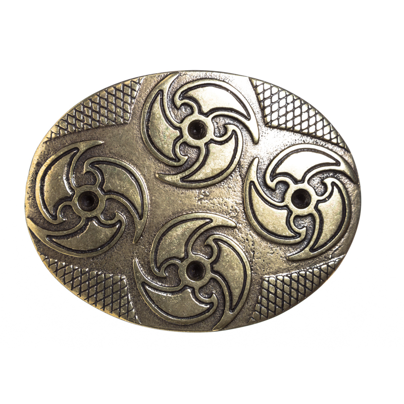 [B679-2] Fantasy-Schließe Krull messingfarben – 4 cm Gürtelschließe mit Wirbelornamenten für LARP & Cosplay