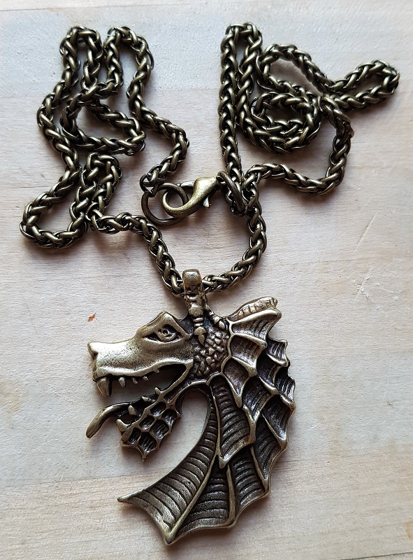 Halskette Nordischer Drachenkopf, messingfarben