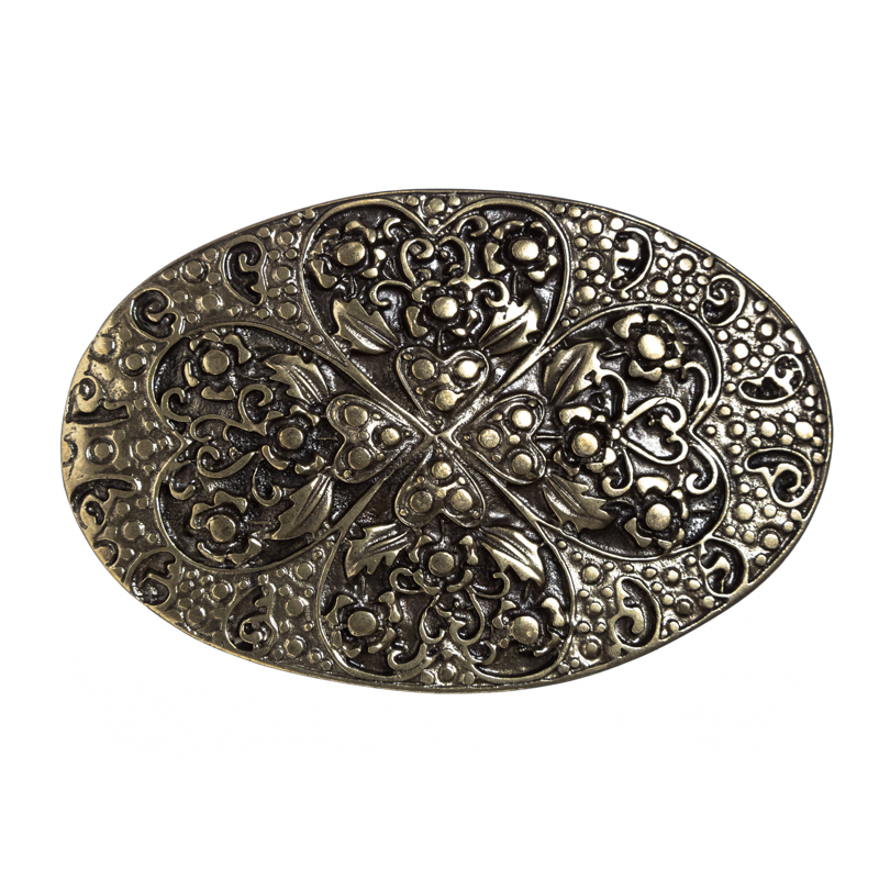 [B1186-2] Gürtelschließe Herzmotiv CORDIS – 4 cm messingfarben für Mittelalter-Gewandungen