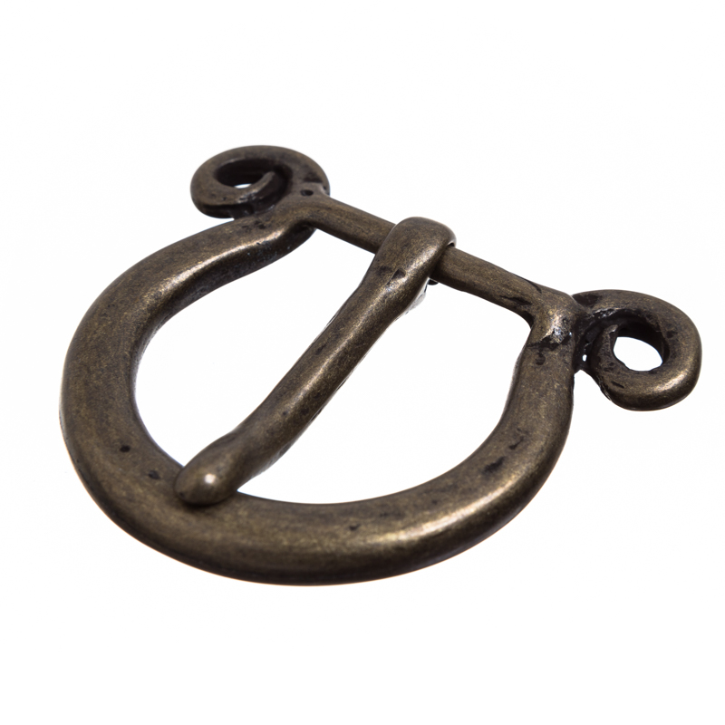 [B691-21] Mittelalter-Schließe „Bodo“ altmessingfarben – Massive 3 cm Gürtelschnalle mit Spiralakzenten