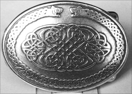 [B1700-1] Celtic Dragons Gürtelschnalle in Silberoptik – Keltisches Knotenmuster mit Doppeldrachen für 4 cm Gürtel