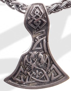 [P-5115-1] Breit-Axt Anhänger silberfarben – Mittelalterlicher Zamak-Schmuck mit Runenmuster