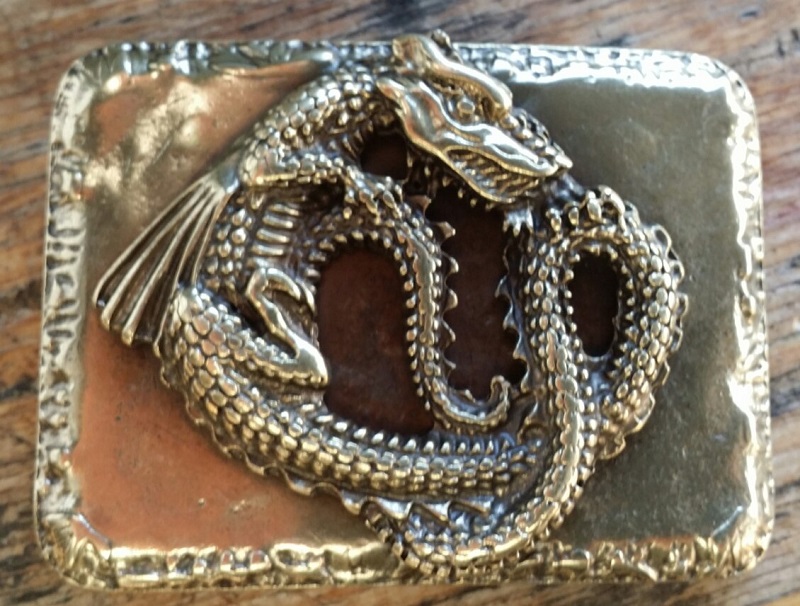 [B1310-2] DRAGONIS Koppelschließe in Messingoptik – Mittelalterliche Drachen-Schließe für 4 cm Gürtel