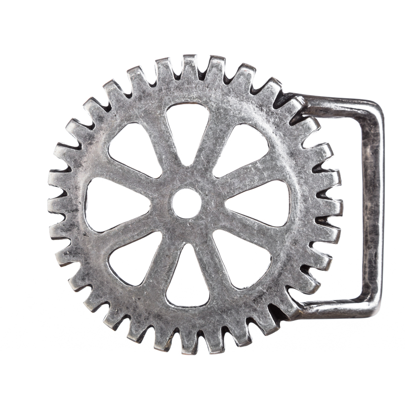 [B615-1] Steampunk Gürtelschnalle „STP-Tesla“ – Zahnrad-Design aus Zamak, silberfarben, für 4 cm Gürtel