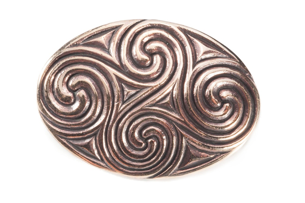 [fb65] Keltische Fibel Brosche "Newgrange" aus Bronze – Scheibenfibel mit Triskel-Muster 3,6 cm