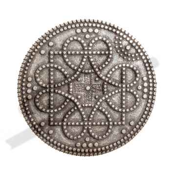 [N-035-1] Großer Beschlag „Birka Brustplatte“ silberfarben – Wikinger-Zierniete Ø 65 mm für Taschen oder Gewand