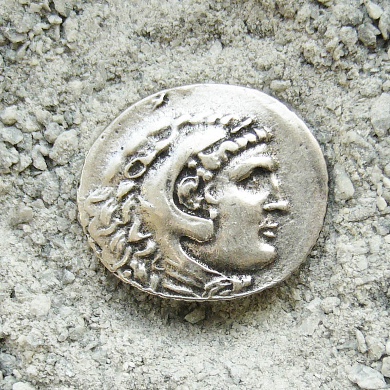 Griechischer Münzbeschlag Alexander der Große – Silberfarbene Tetradrachme-Replik aus Zamak