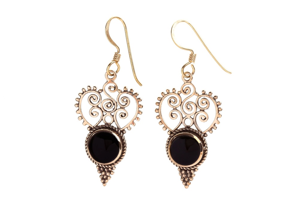 Ohrhänger Idana mit Onyx aus Bronze – Boho Spiralen Ohrschmuck 4,4 cm