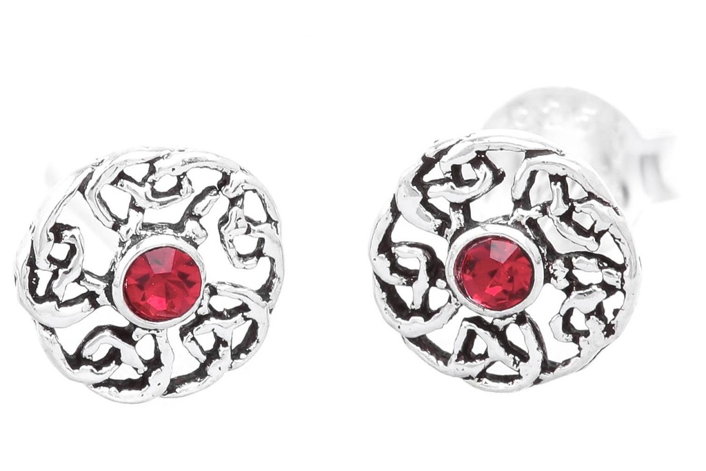 [ost118] Ohrstecker 'Edina Celtic Roter Kristall' Sterling Silber 925 - Schmuck für Mittelalter, Reenactment und Larp