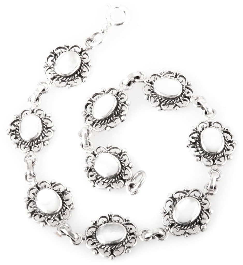 MÉDIÉVALE Armkette aus Silber mit Perlmutt – Boho Armband im Mittelalter-Stil 19 cm