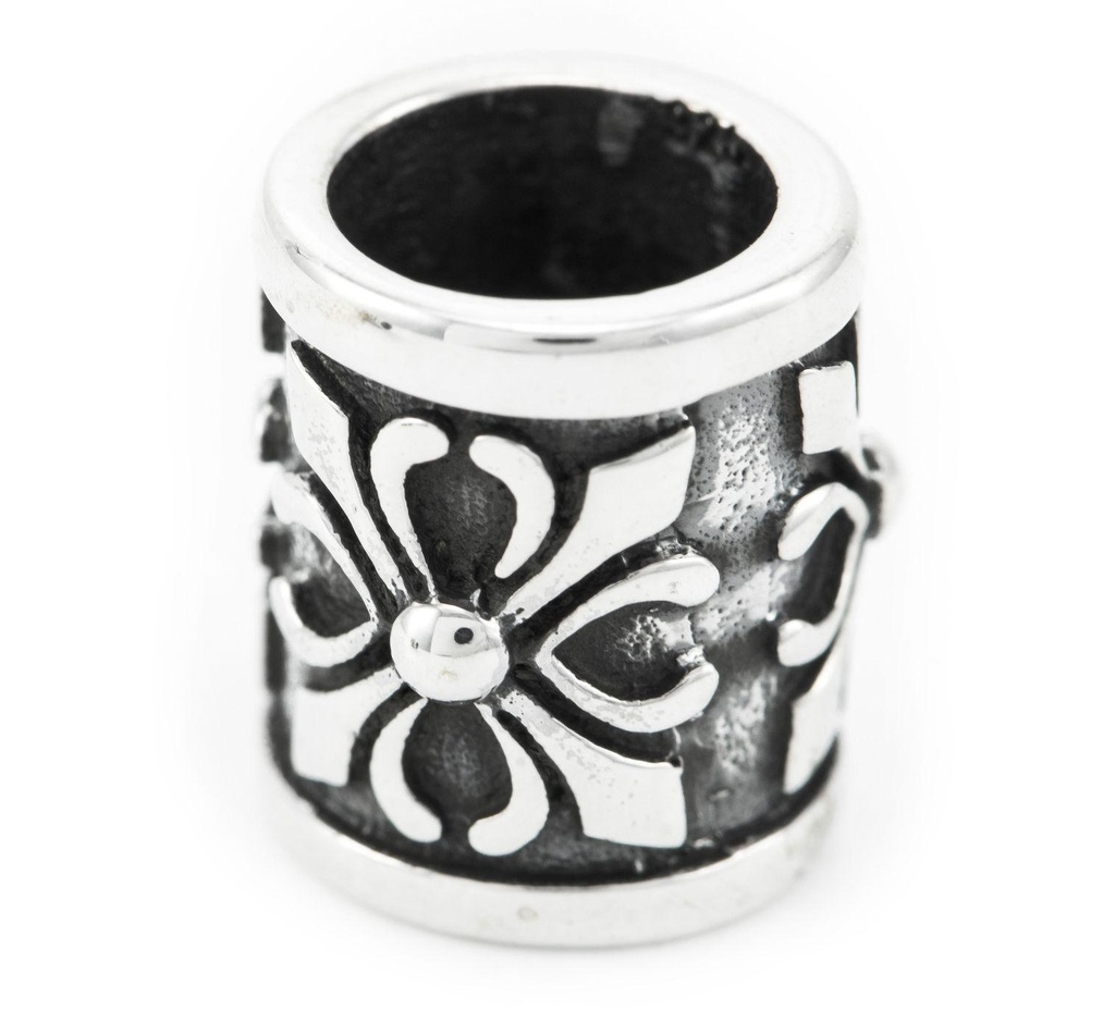 [ap67] Ritter Haar- & Bartperle AKAN aus 925 Silber – 11 mm Mittelalter Ornamentperle mit Fleur de Lis