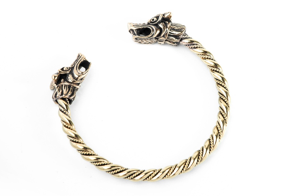 [armb57] Armreif ROYA aus Bronze Ø 6,3 cm – Wikinger Armreif mit Drachenköpfen für Frauen