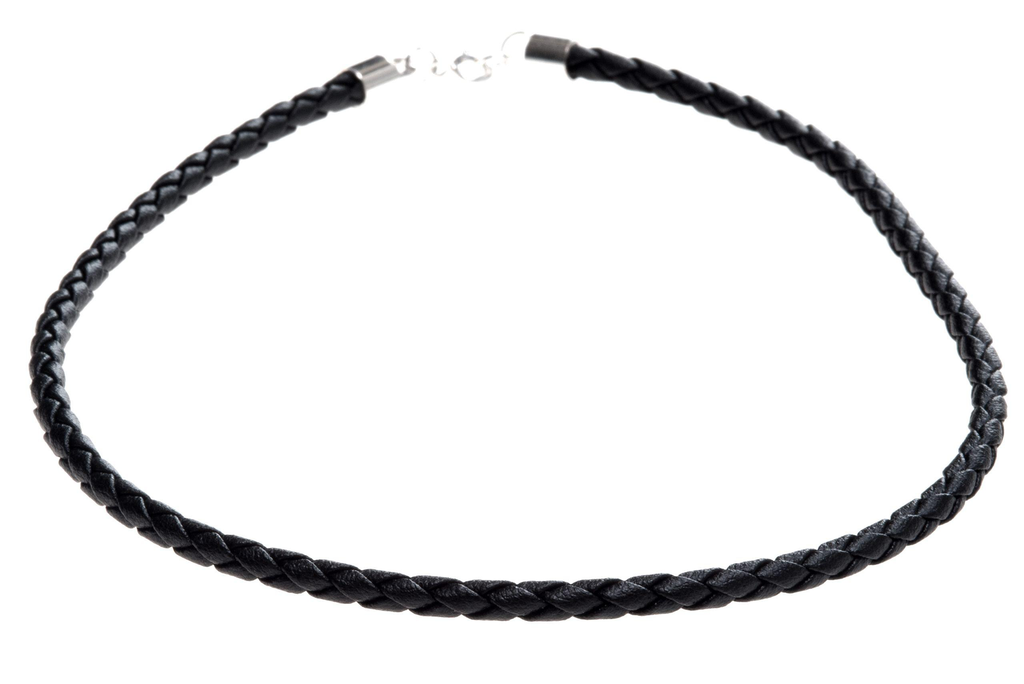 Geflochtenes Lederband RAGNA – 40 cm schwarzes Halsband mit Silberverschluss