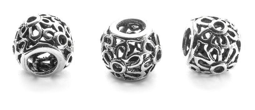 [ap23] Bart- & Haarperle "Dana" aus Silber 925 – Zopfperle mit filigranen Blütenmustern 1,1 cm