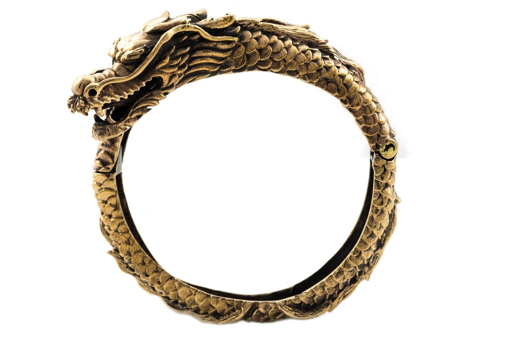 [armb25-2] Bronze Scharnier-Armreif 'Drache Bráinn', Groß - Bronze- und Silberschmuck für Reenactment, LARP und Fantasie