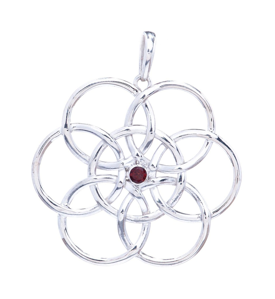 [WK2015-As27-2] Amulett, Anhänger 'Blume des Lebens - Granat' aus Silber 925 - Mittelalter, Larp, Reenactment Schmuck