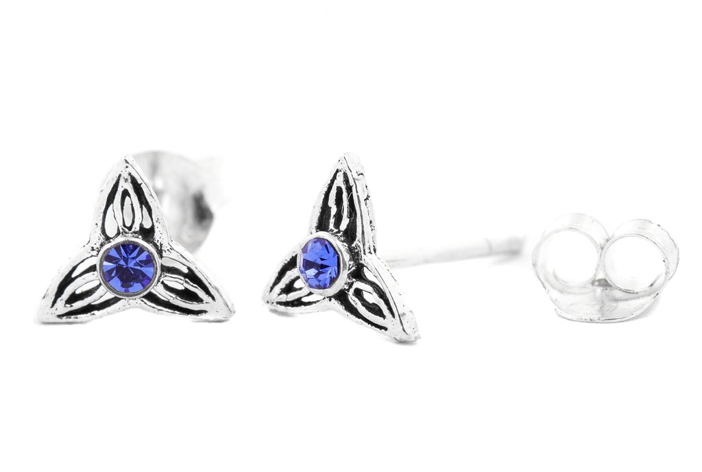 [ost73] Ohrstecker 'Keltische Dreiheit Blau' Sterling Silber 925 - Schmuck für Mittelalter, Reenactment und Larp