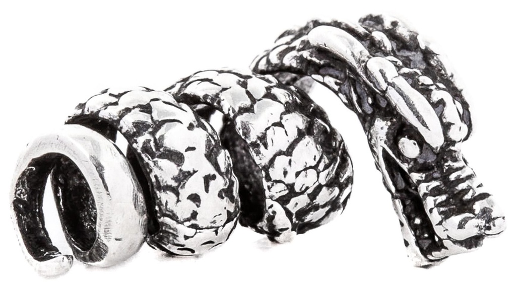 [ap3] Wikinger Drachenperle DACOR aus 925 Silber – 23 mm Bart- & Haarperle mit Drachendesign für Zöpfe & Dreads