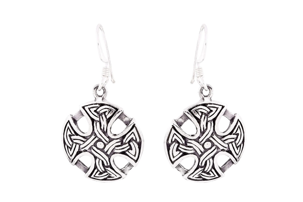 [oh32] ARIAN Ohrringe aus Silber – Keltisches Kreuz Ohrhänger im Mittelalter-Stil 2,2 cm