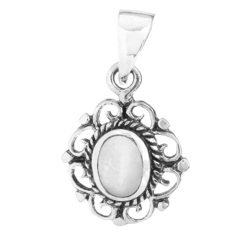 [As19-2] Schmuck Anhänger Miliah mit Perlmutt 2 cm – Silber 925 – Zartes Amulett der Reinheit und Harmonie