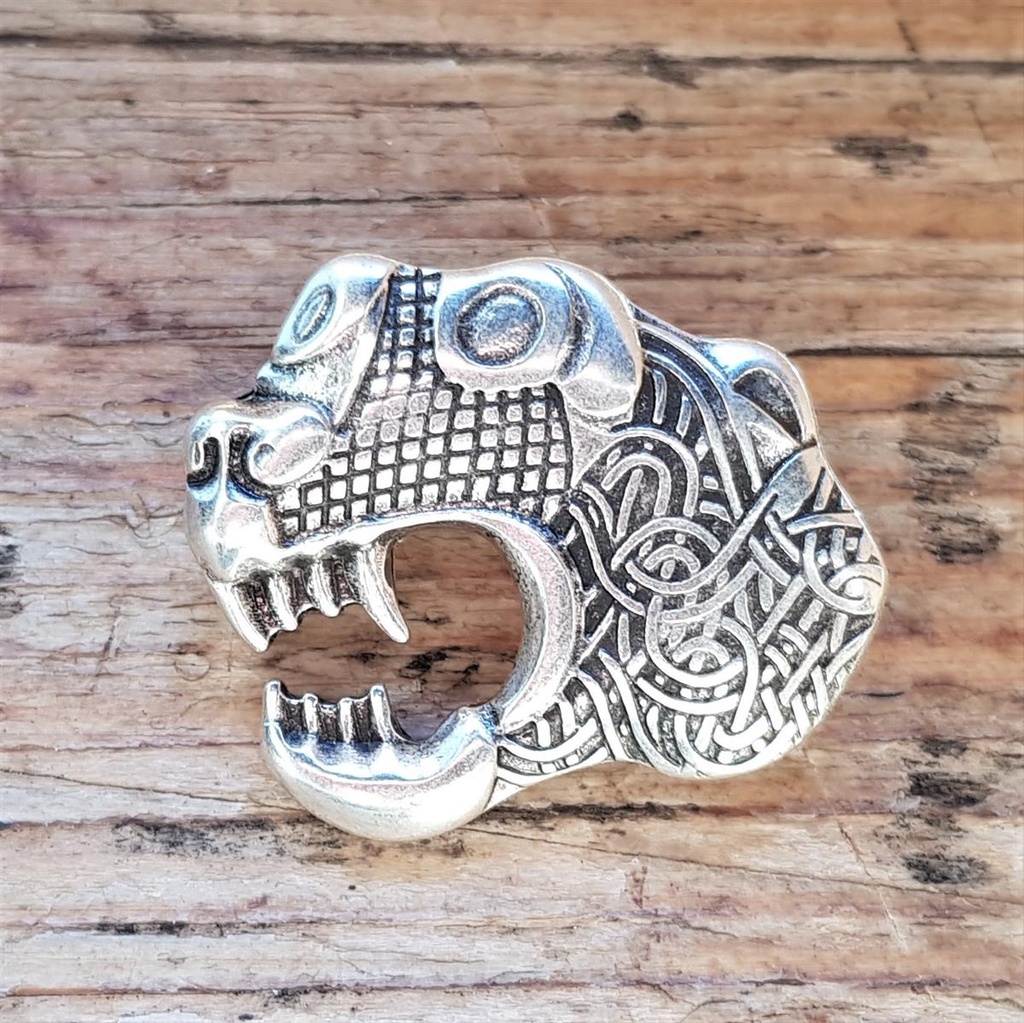 Oseberg-Drache, nach links schauend,silberfarbener Beschlag