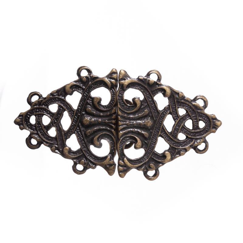 [V-102-21] Tassel Birka altmessingfarben – Historischer Wikinger-Verschluss mit Ornamentik im Birka-Stil für Mantel & LARP