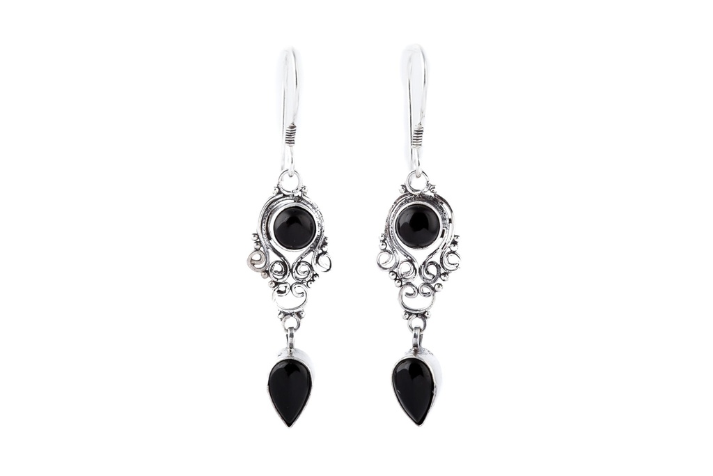 [Oh94-2] Ohrhänger 'Narisa Onyx' Silber 925 -  Schmuck für Mittelalter, Reenactment und Larp
