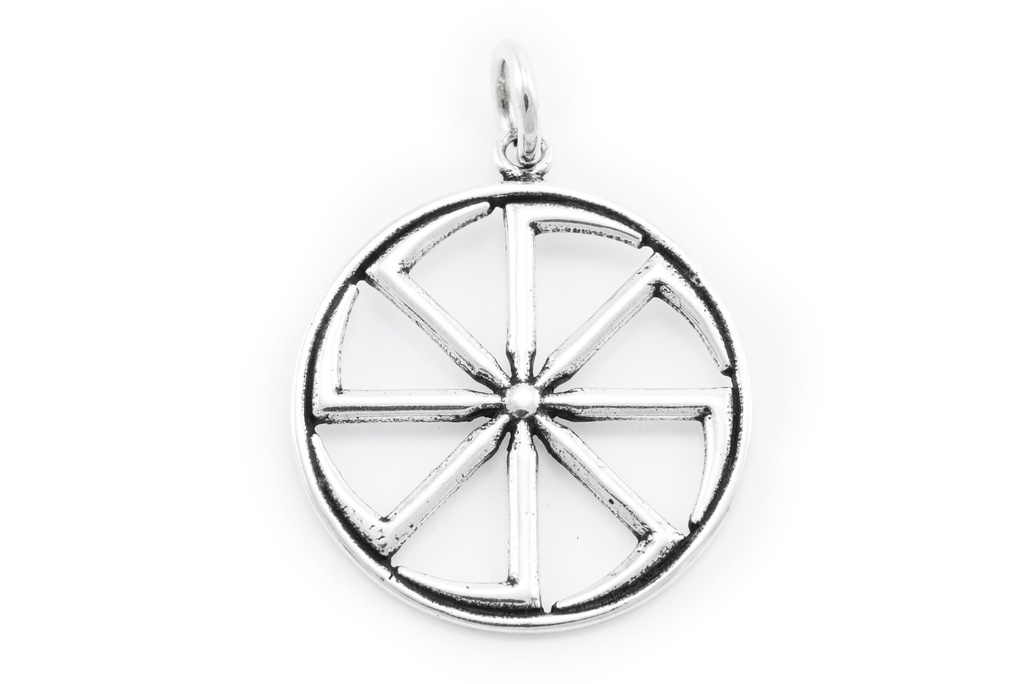 [Av65-2] Schmuck Anhänger Kolovrat – Kleines Glücksrad 2,3 cm – Silber 925 – Slawisches Schutzamulett für Energie und Erneuerung 