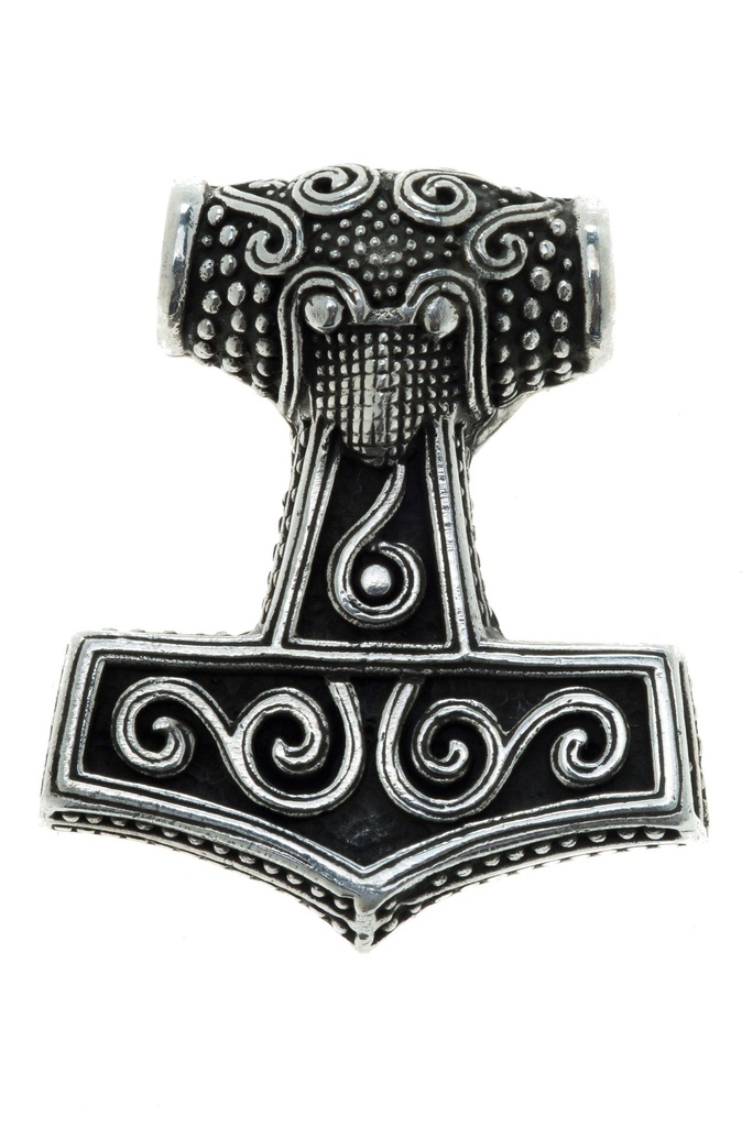 [at48] Thorshammer Anhänger TÓLIR aus Silber – Mjölnir Schonen Replik 3,5 cm