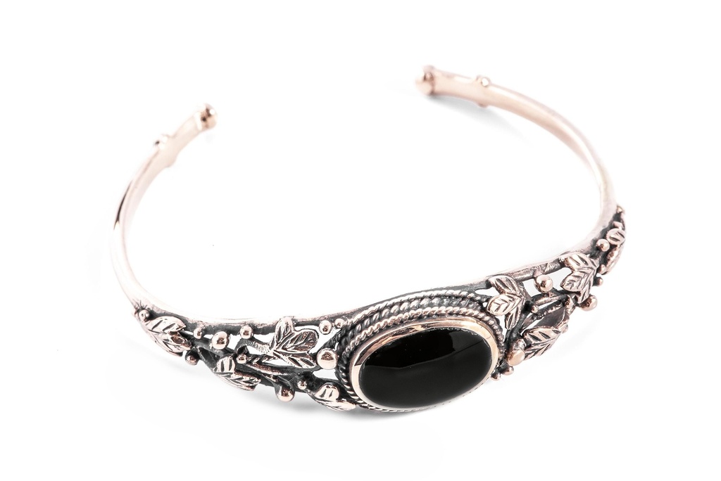 [armb44] Armreif ISA aus Bronze Ø 5,5 cm – Boho Schmuck mit Blättern des Lebensbaums