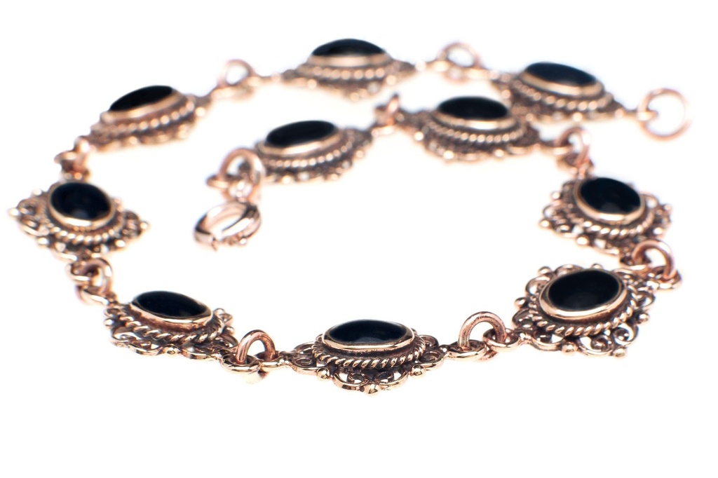 Mittelalterliche Armkette MÉDIÉVALE aus Bronze – 19 cm mit Onyxsteinen
