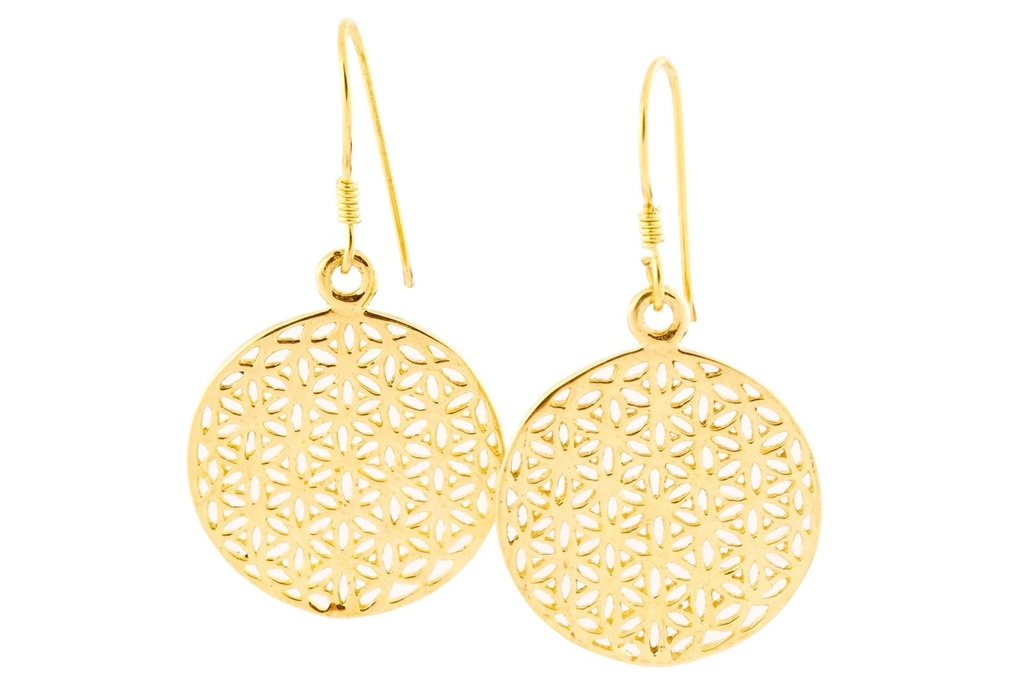 [ohb135] Ohrhänger Svala Blume des Lebens aus Bronze – Filigraner Lebensblume-Schmuck 3,5 cm