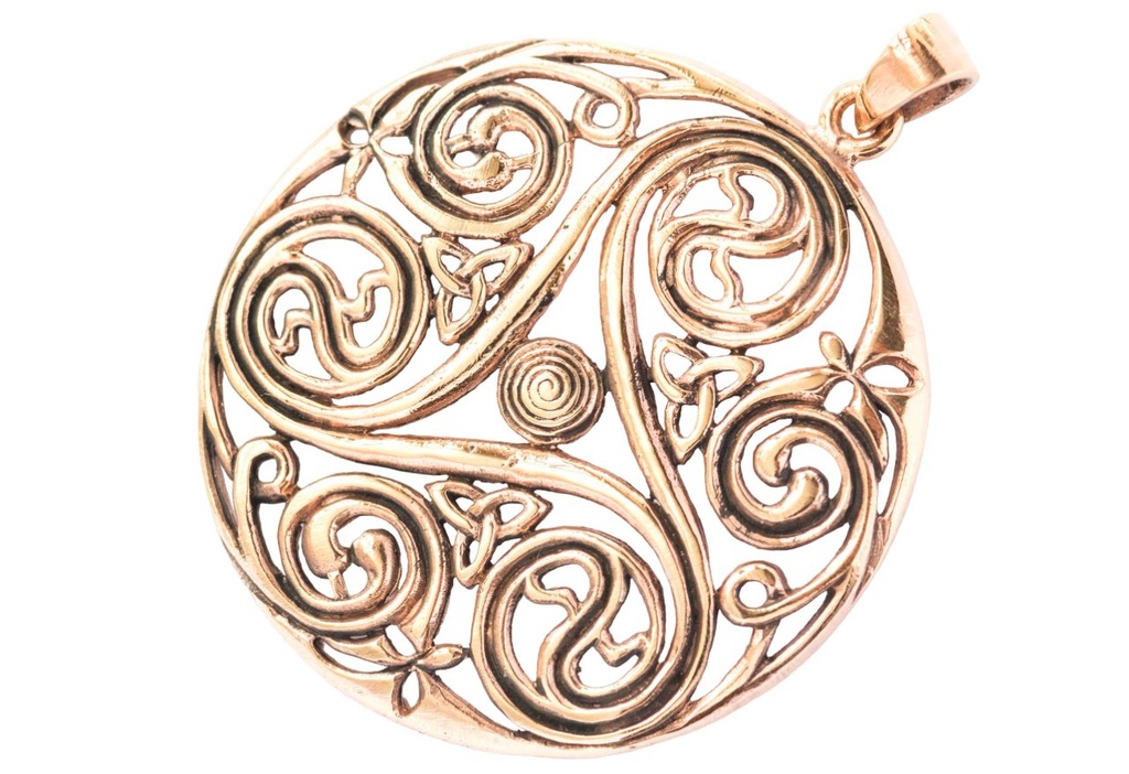 [acb539] Keltisches Amulett, Anhänger 'Danu – Große Triskelen' aus Bronze- Mittelalter, Larp, Reenactment Schmuck