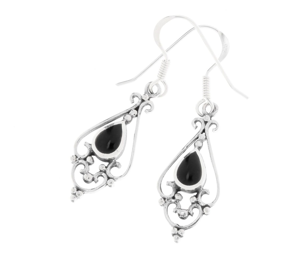 VENICA Ohrringe aus Silber mit Onyx – Mittelalterlicher Damen Ohrschmuck 4,2 cm